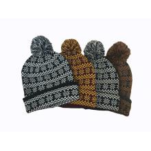 Unisex Knitted Jacquard Snow Printing POM POM Winter Warm Hat Beanie (HW152)